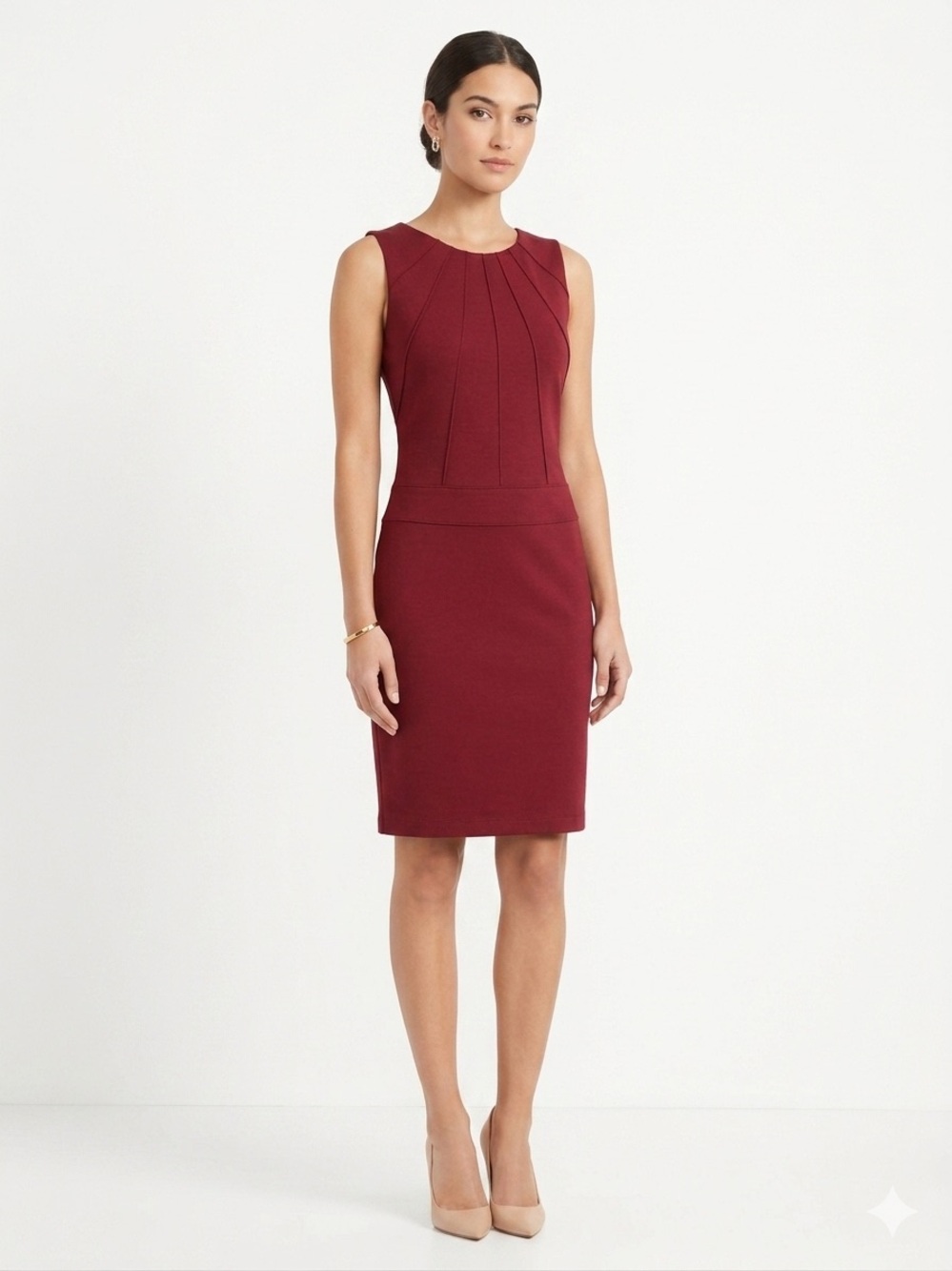 BCBGMaxAzria Sleeveless Ponte‎ Sheath Dress in Burgundy